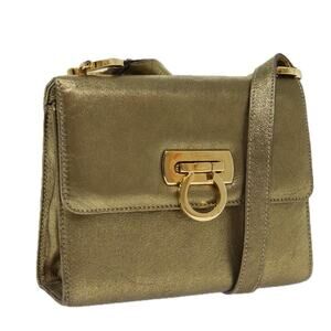 Salvatore Ferragamo Gancini Shoulder Bag Leather Gold